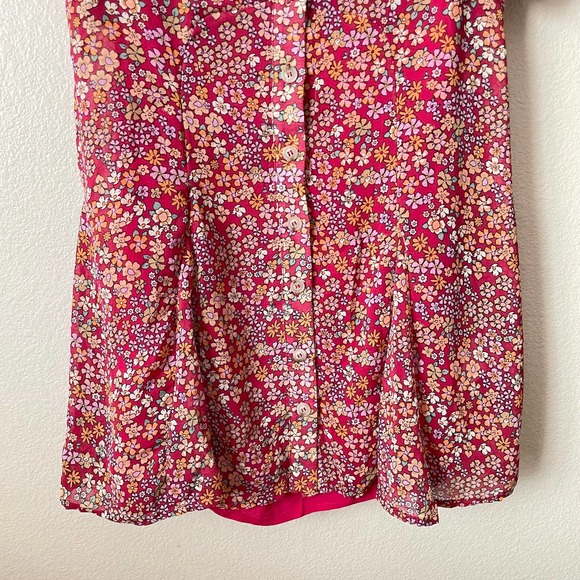 Free People Mini Shirt Dress Small Pink Bonnie Floral Puff Sleeve Bonnie NEW - Picture 8 of 14